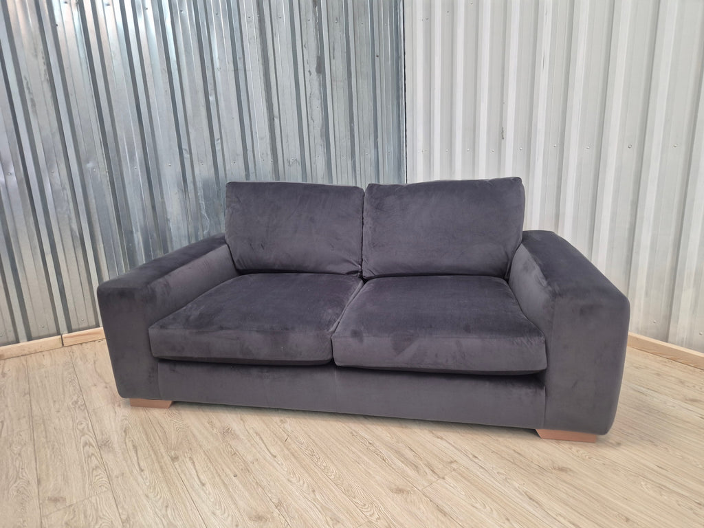 Next Houghton Charcoal Grey Plush Velvet Easy Clean 3 Seater Small Sofa