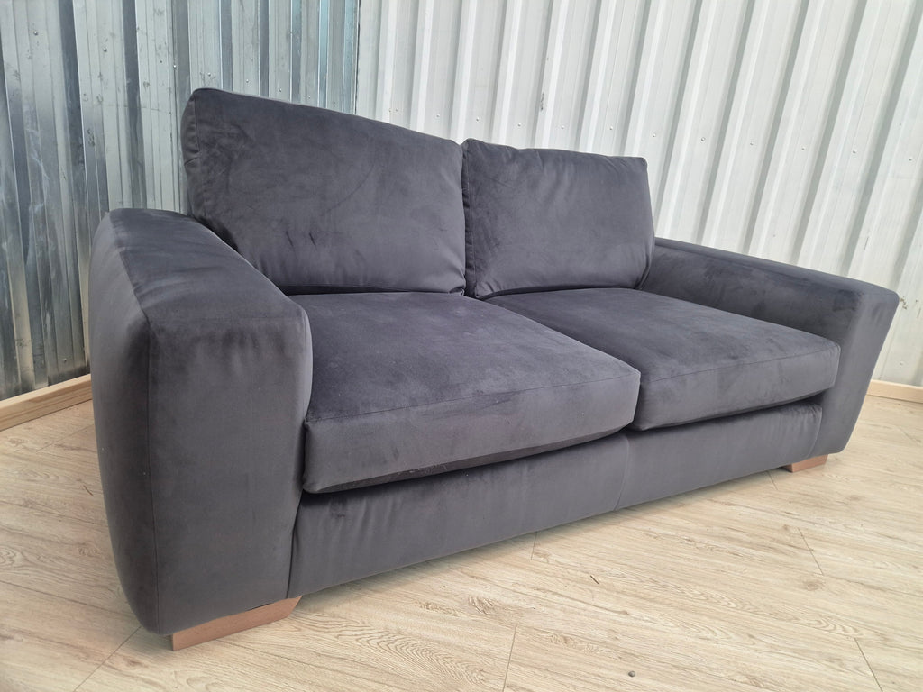 Next Houghton Charcoal Grey Plush Velvet Easy Clean 3 Seater Small Sofa