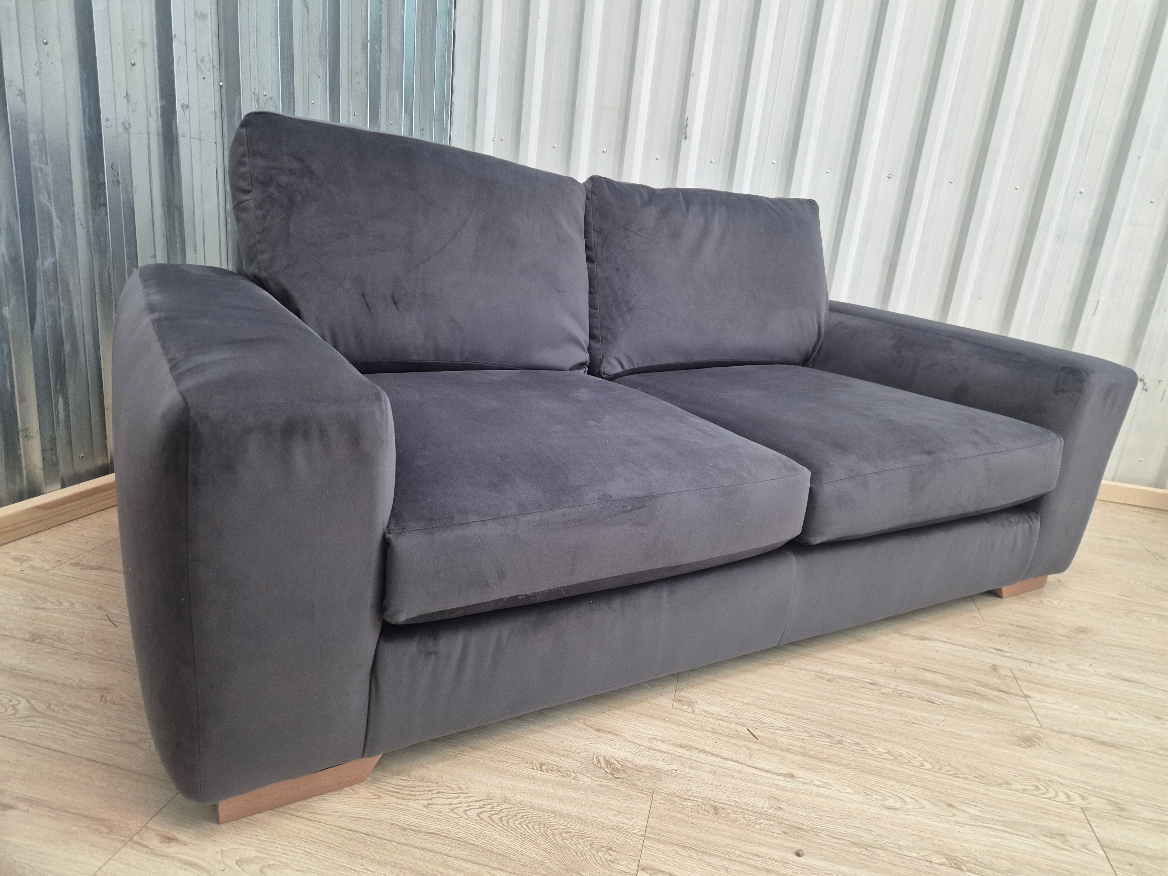 Next Houghton Charcoal Grey Plush Velvet Easy Clean 3 Seater Small Sofa