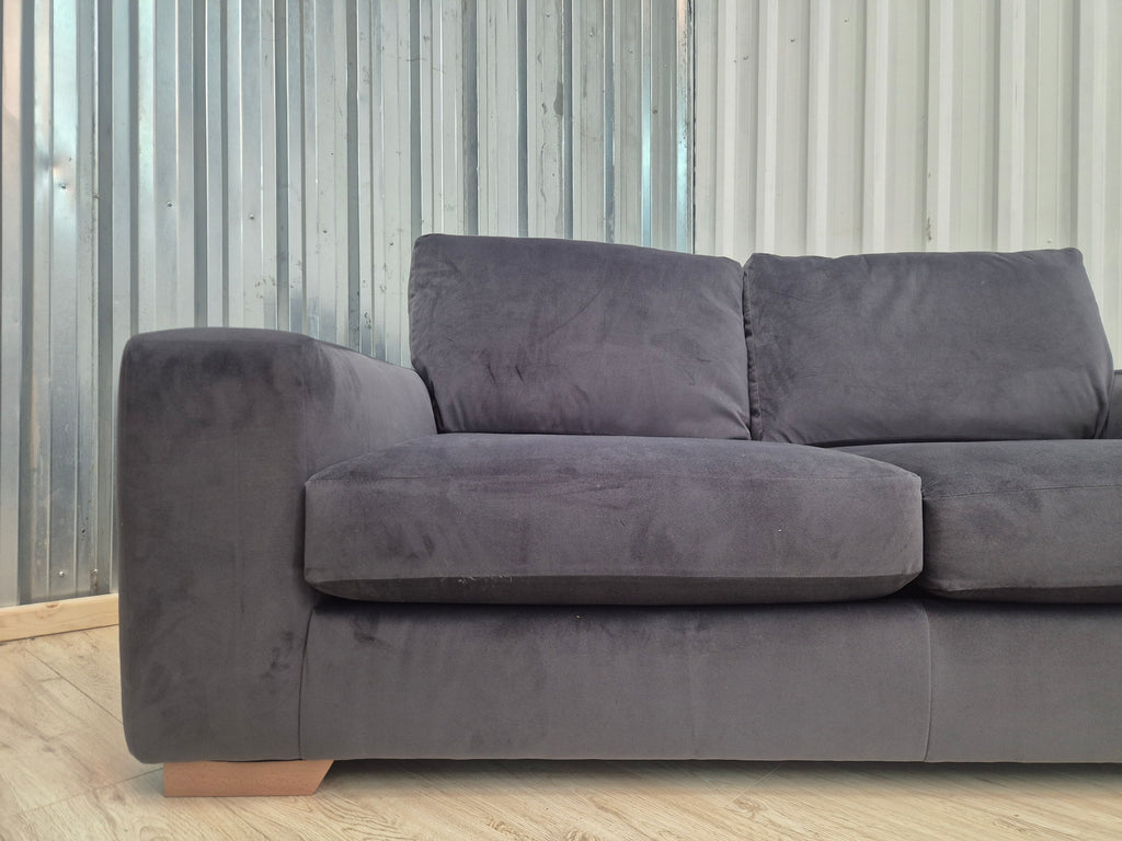 Next Houghton Charcoal Grey Plush Velvet Easy Clean 3 Seater Small Sofa