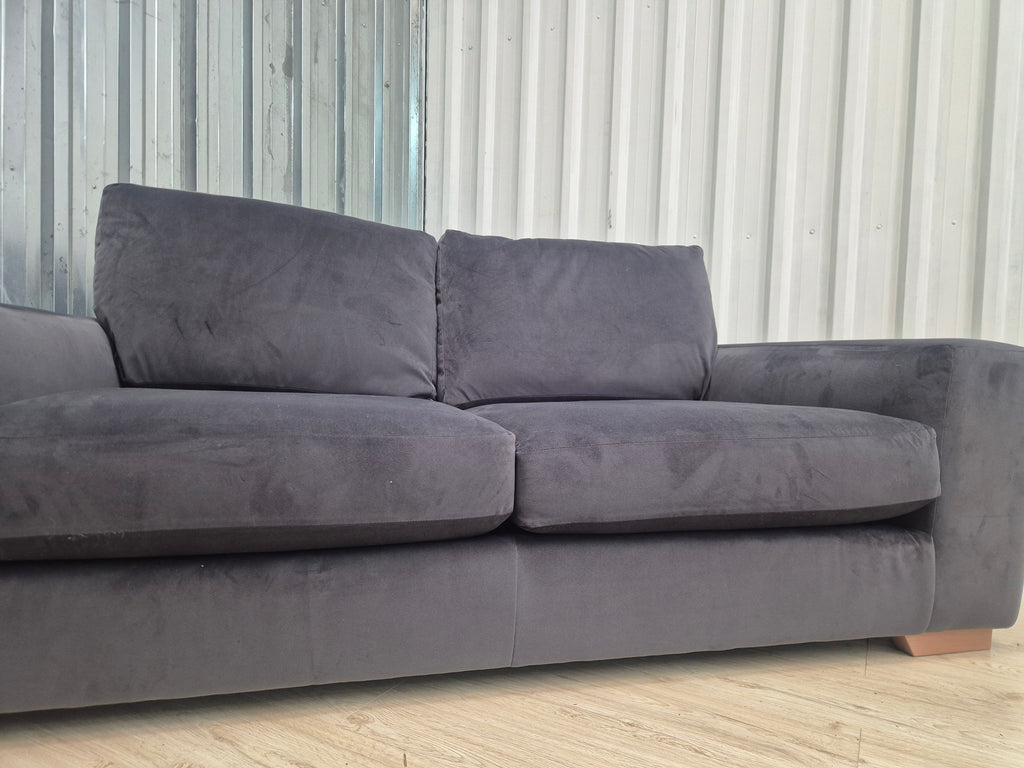 Next Houghton Charcoal Grey Plush Velvet Easy Clean 3 Seater Small Sofa