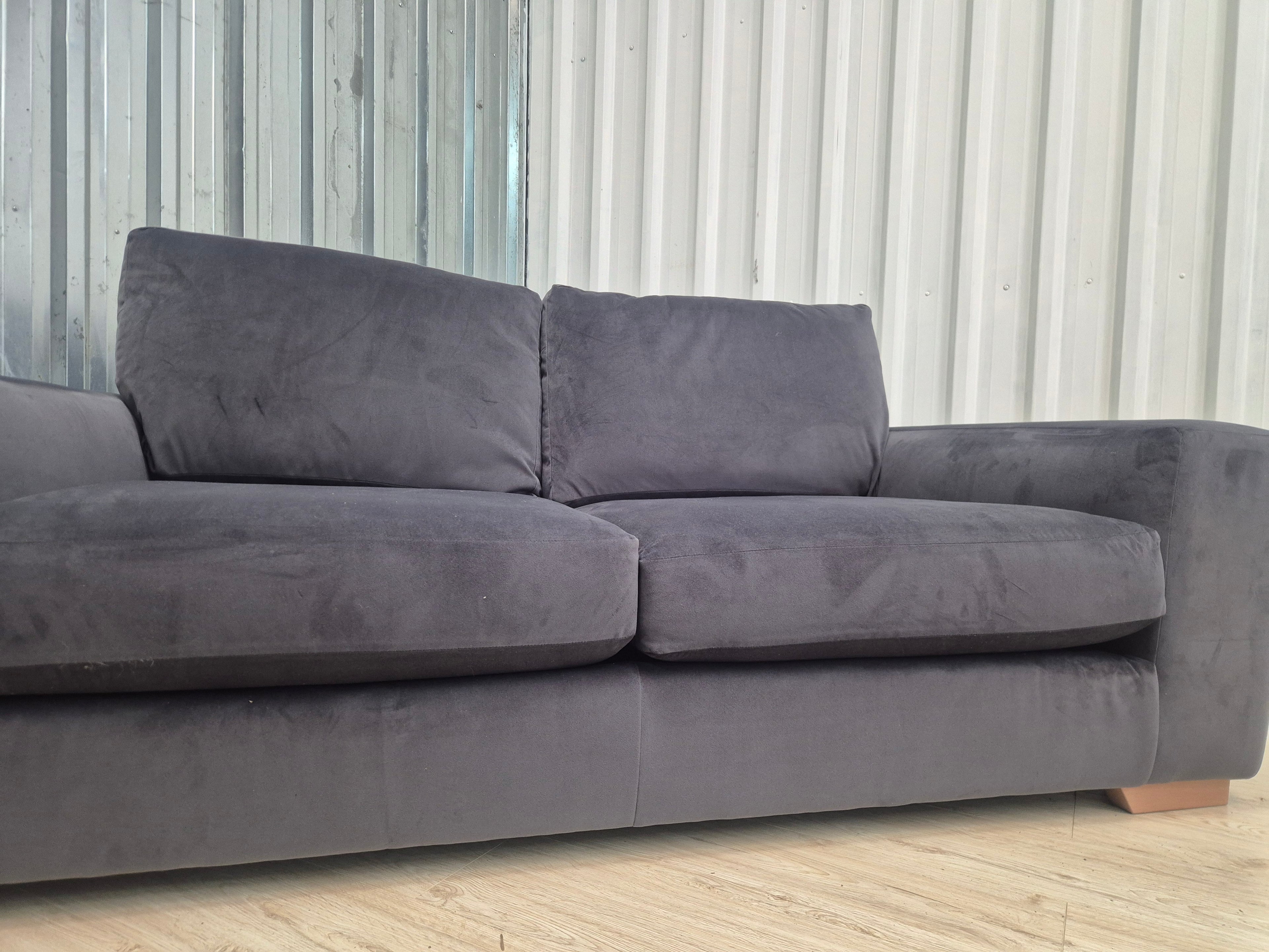 Next Houghton Charcoal Grey Plush Velvet Easy Clean 3 Seater Small Sofa