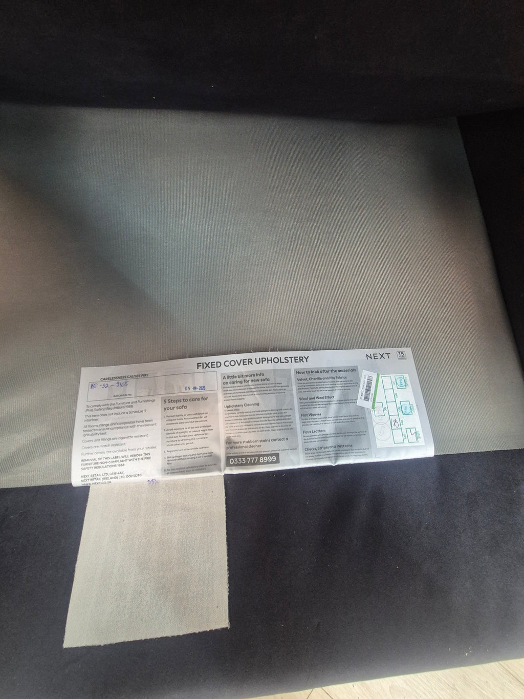 Next Houghton Charcoal Grey Plush Velvet Easy Clean 3 Seater Small Sofa