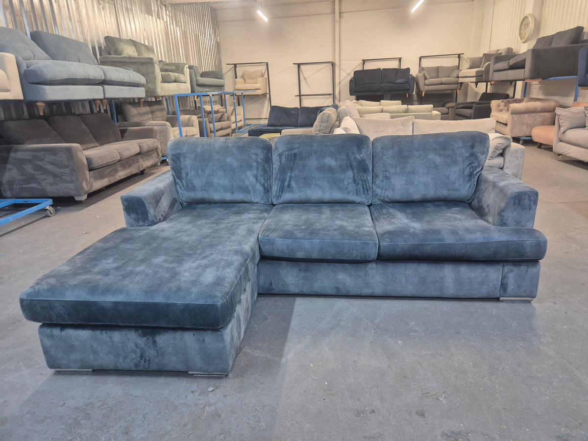 DFS Freya Blue Velvet 4 Seater Lounger