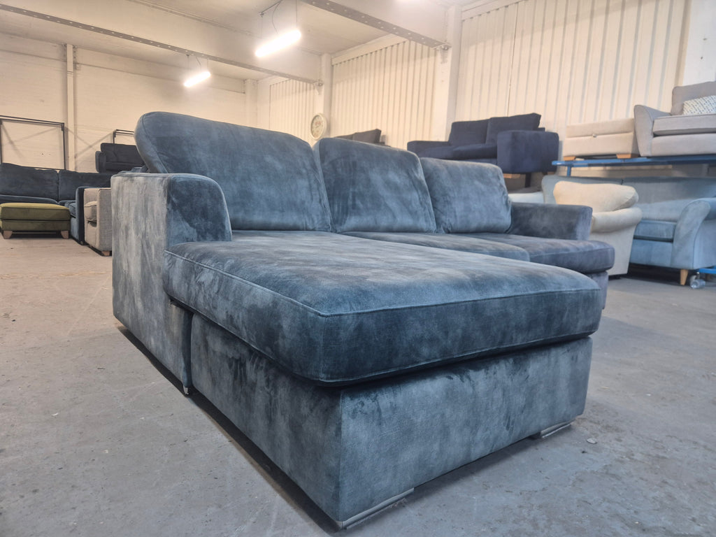 DFS Freya Blue Velvet 4 Seater Lounger