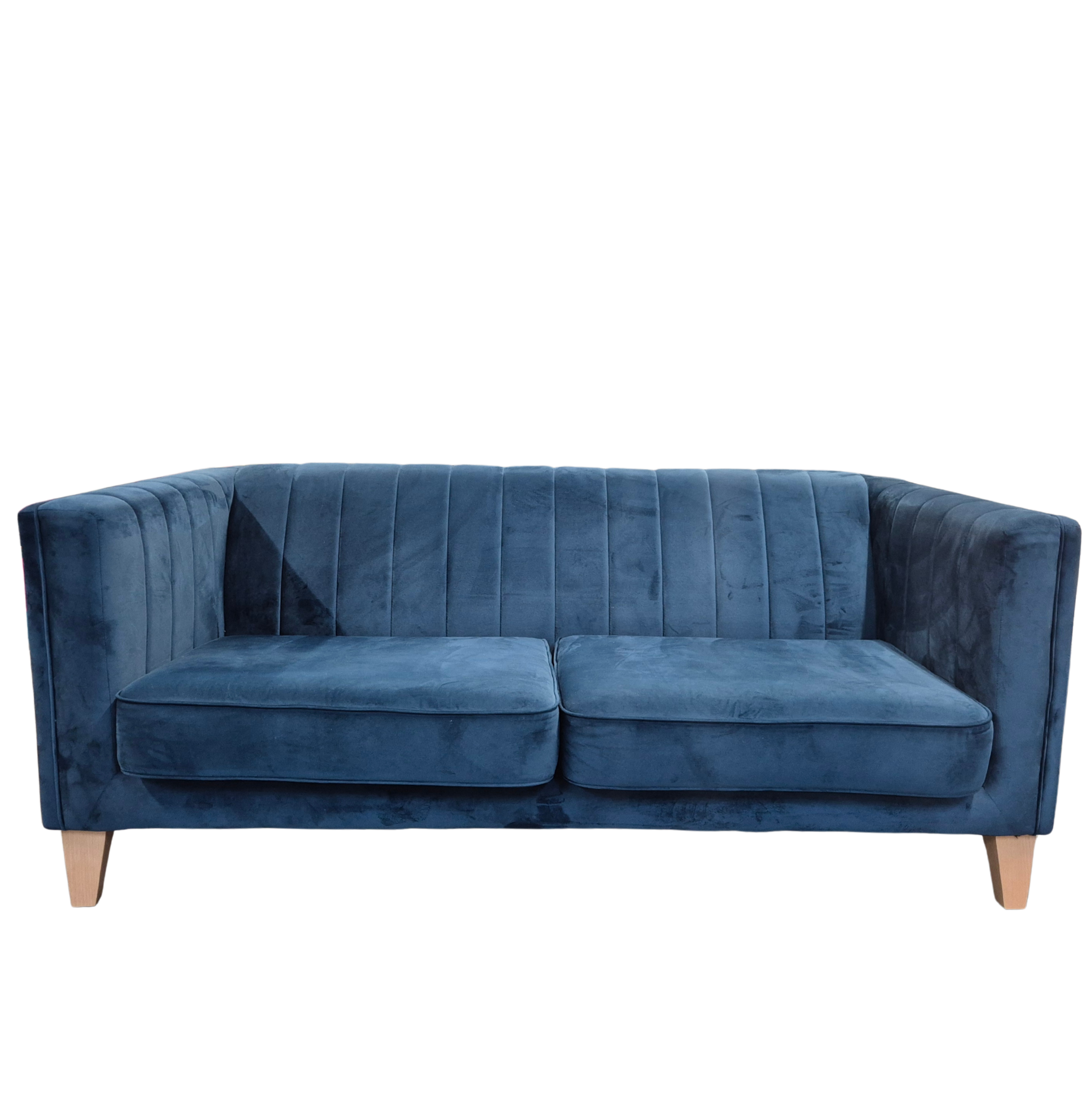 Sofology Fluted Isla Blue Velvet 2 Seater