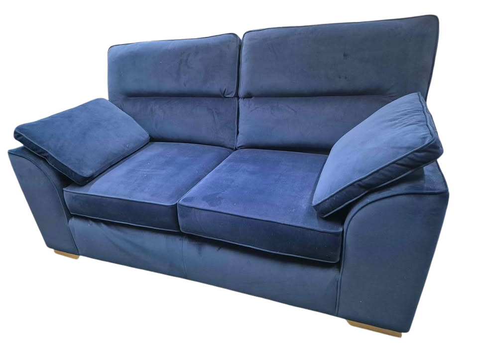 Next Stamford Highback Plush Velvet Blue 2 Seater