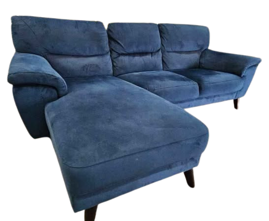 DFS Fargo Velvet Left Hand Facing Chaise End Sofa – Blue