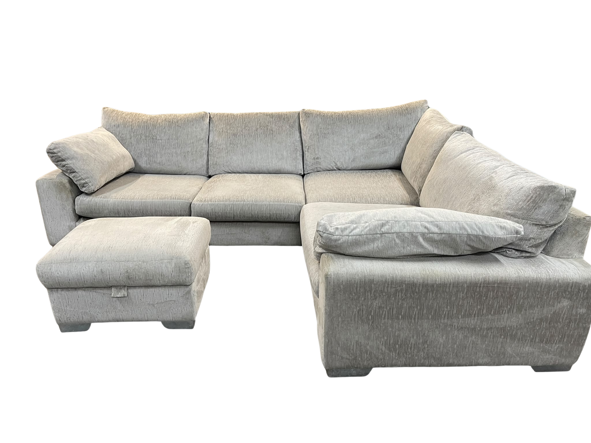 Sofology Coco Medusa Silver Corner Sofa + Storage Footstool