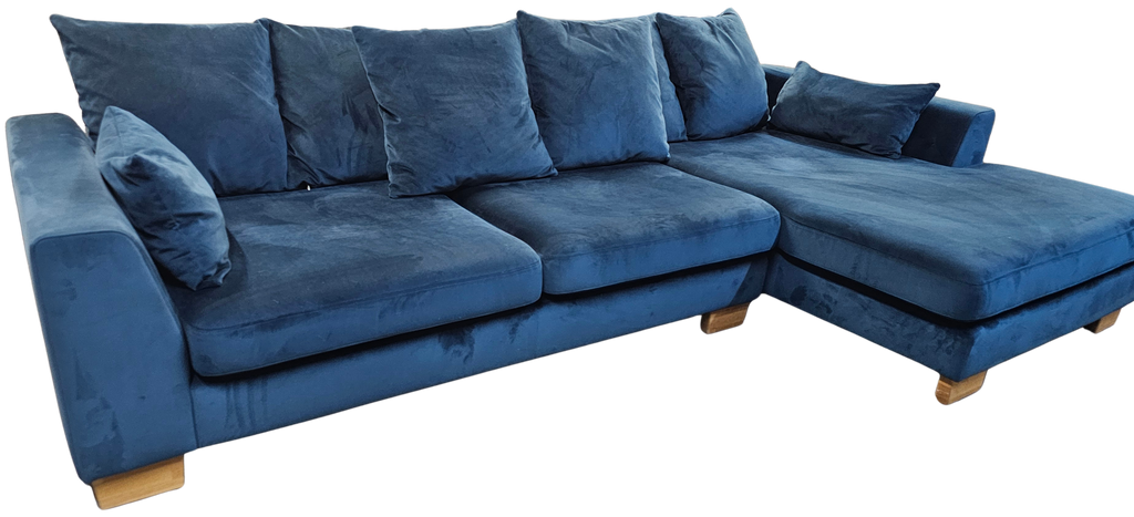 DFS Plush Blue Velvet Corner Sofa