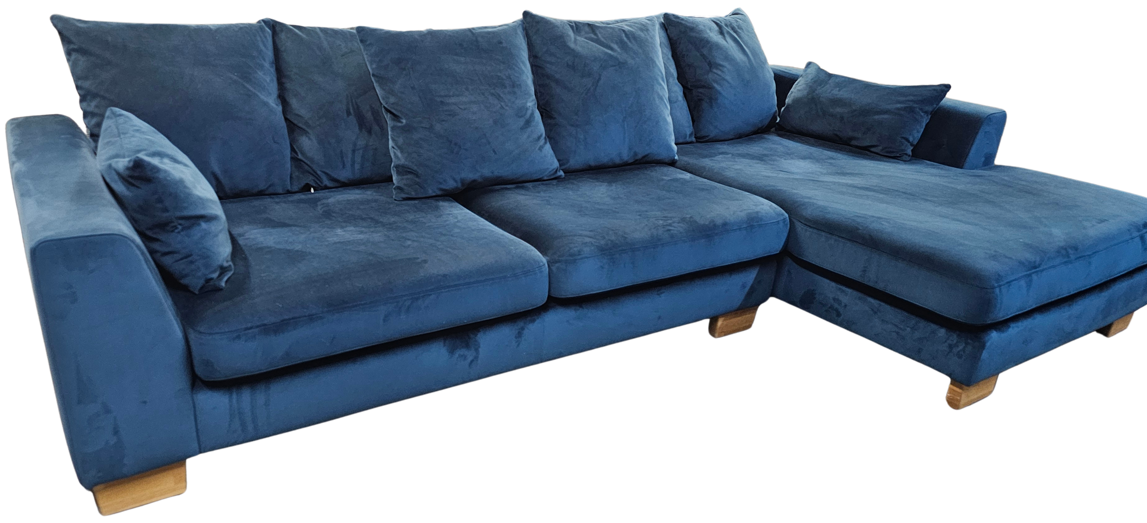 DFS Plush Blue Velvet Corner Sofa