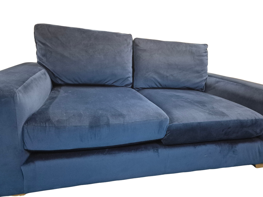 Next Houghton Navy Blue Plush Velvet Easy Clean 3 Seater Small Sofa