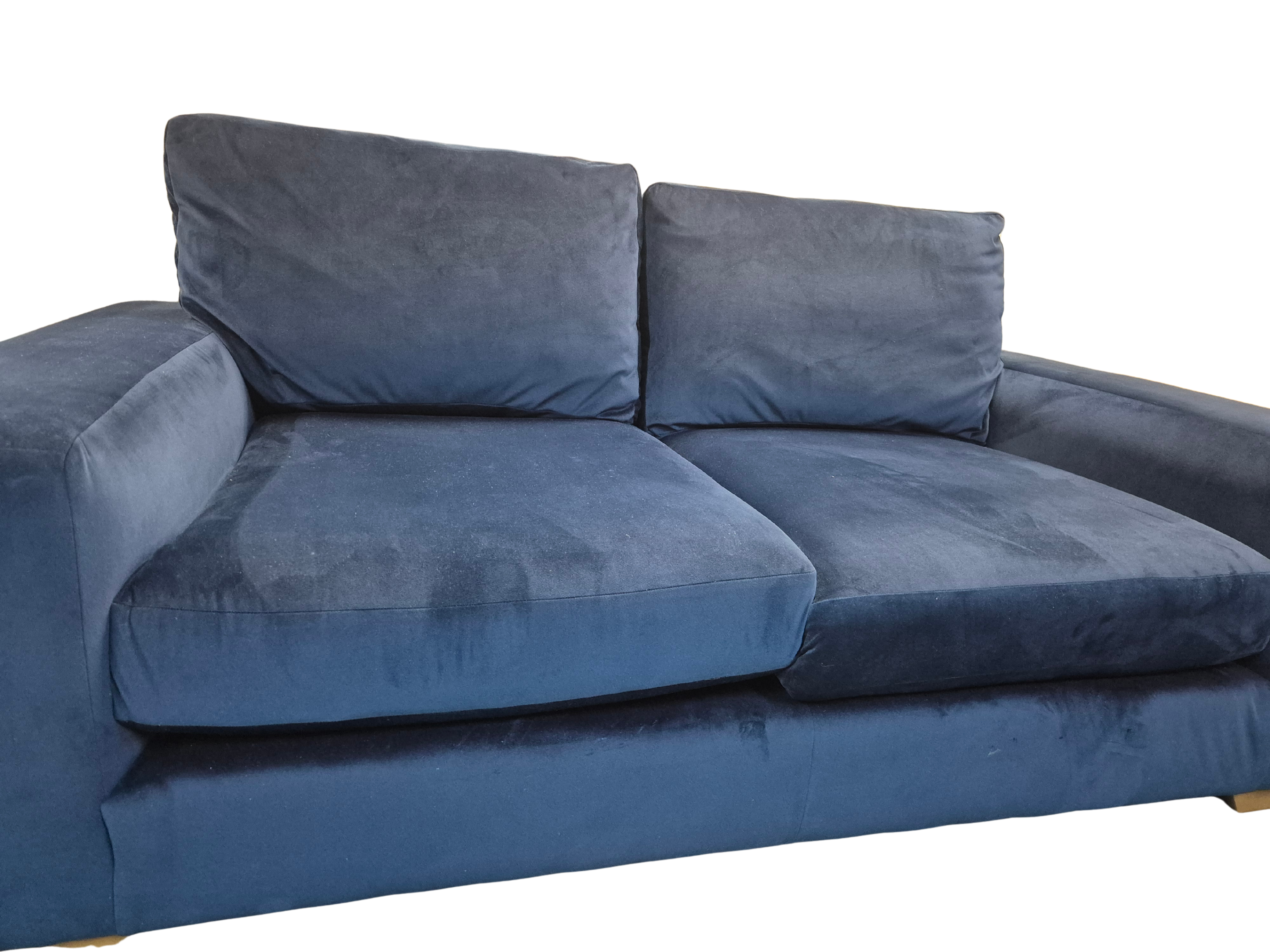 Next Houghton Navy Blue Plush Velvet Easy Clean 3 Seater Small Sofa