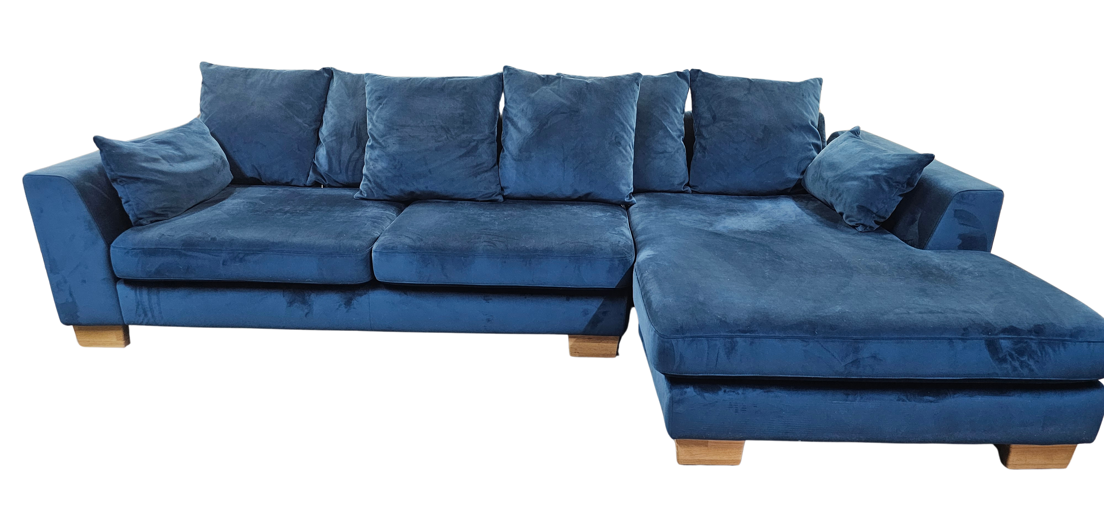 DFS Plush Blue Velvet Corner Sofa