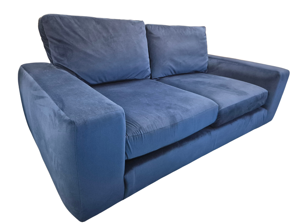 Next Houghton Navy Blue Plush Velvet Easy Clean 3 Seater Small Sofa