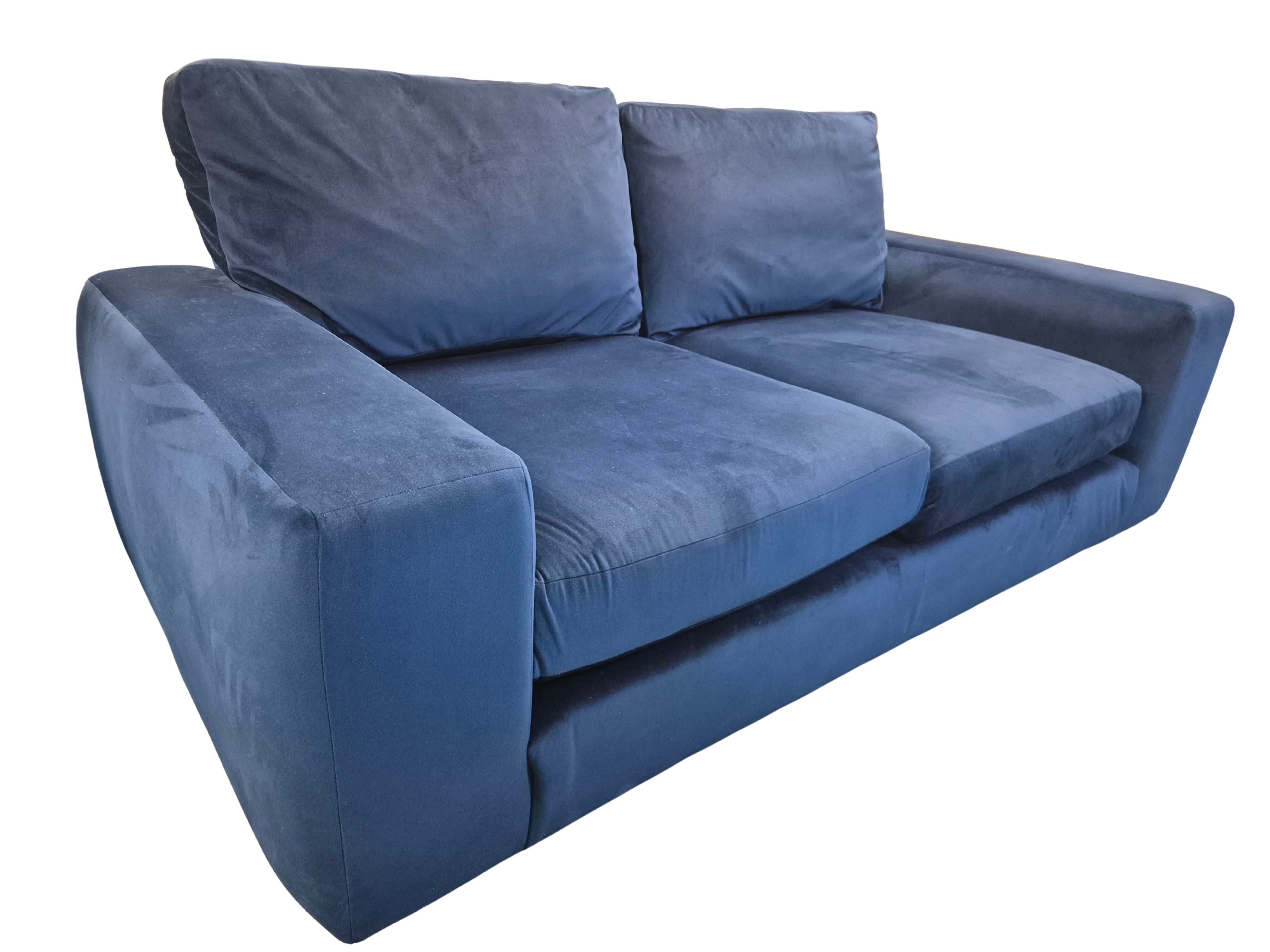 Next Houghton Navy Blue Plush Velvet Easy Clean 3 Seater Small Sofa
