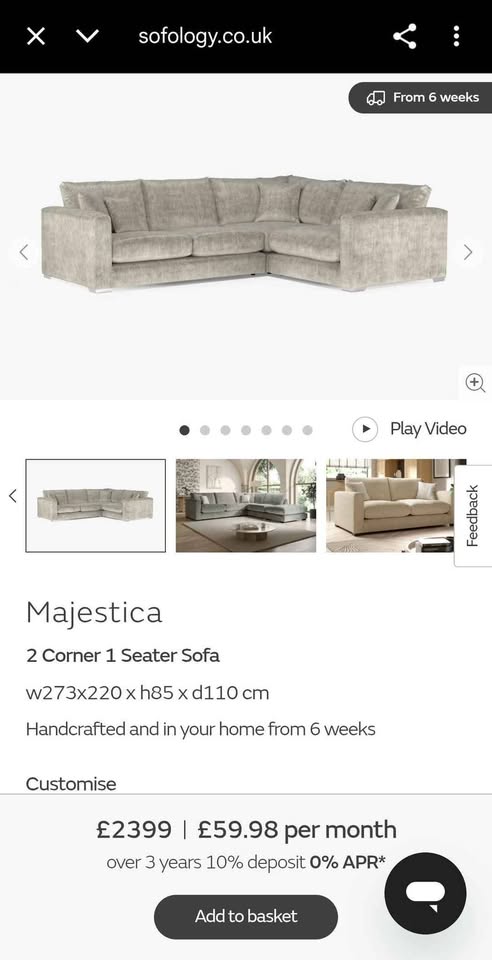 Sofology Majestica Mink Chenille Corner Sofa and Footstool