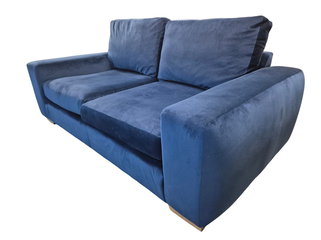 Next Houghton Navy Blue Plush Velvet Easy Clean 3 Seater Small Sofa