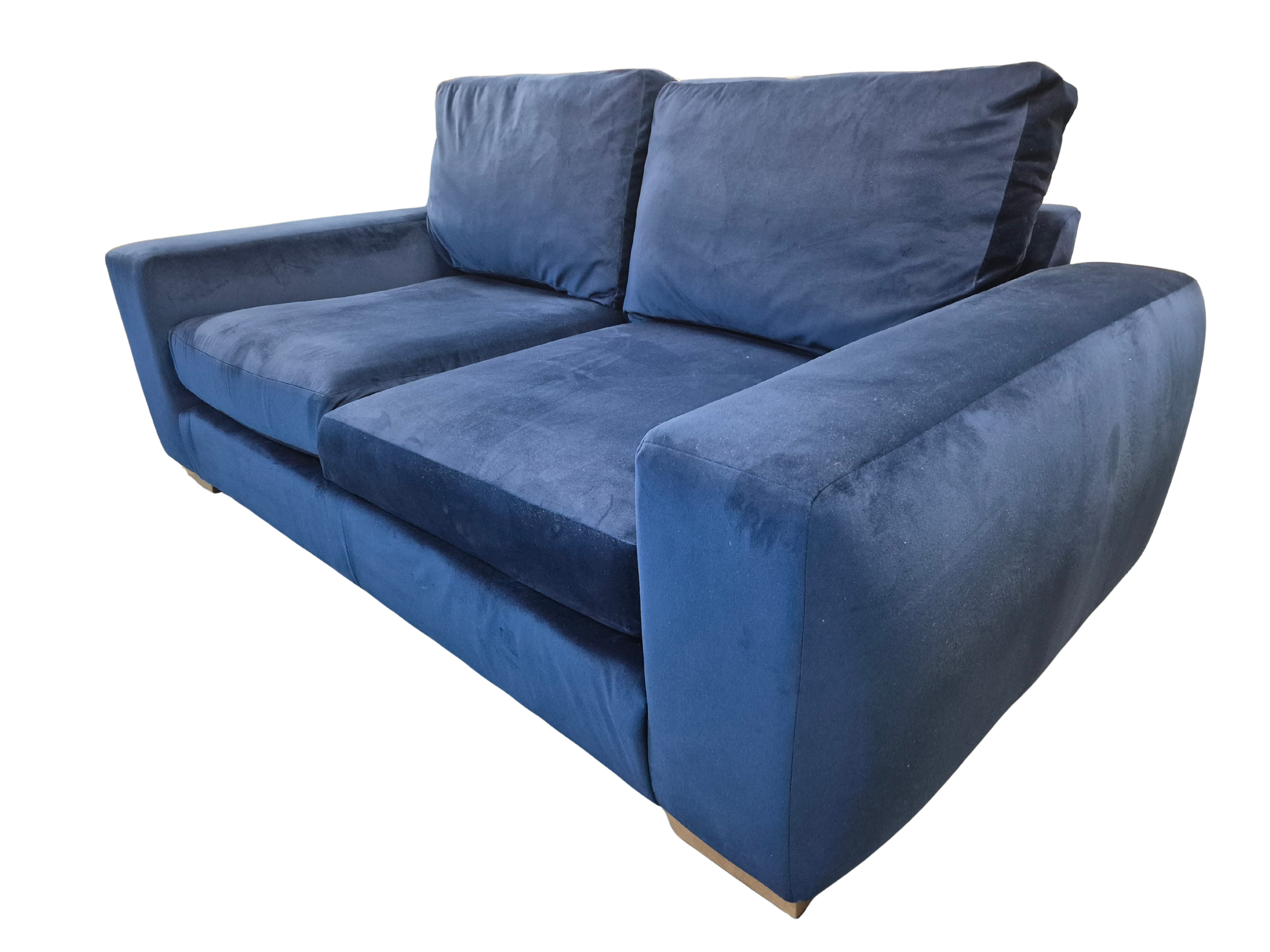 Next Houghton Navy Blue Plush Velvet Easy Clean 3 Seater Small Sofa