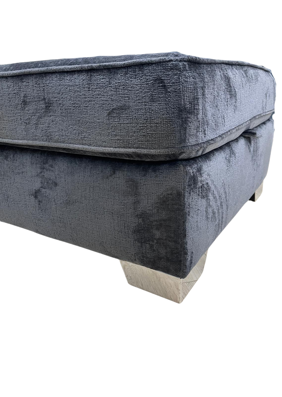 Next Stamford Chunky Chenille Dark Navy Blue Storage Footstool with Chrome Feet