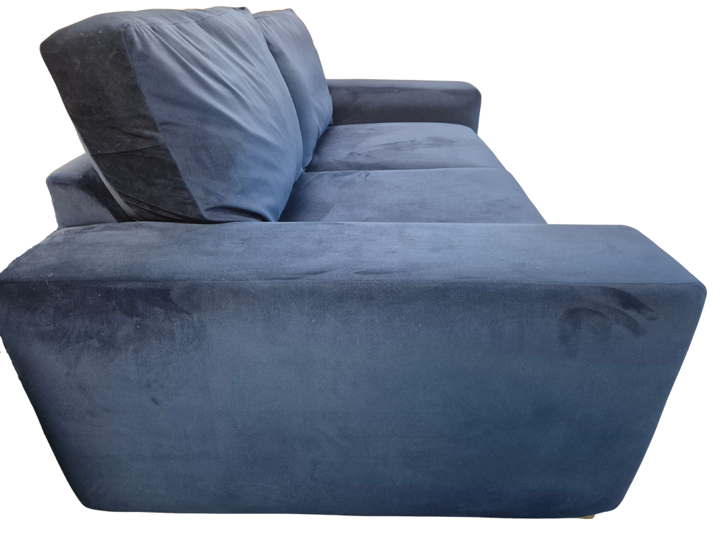 Next Houghton Navy Blue Plush Velvet Easy Clean 3 Seater Small Sofa