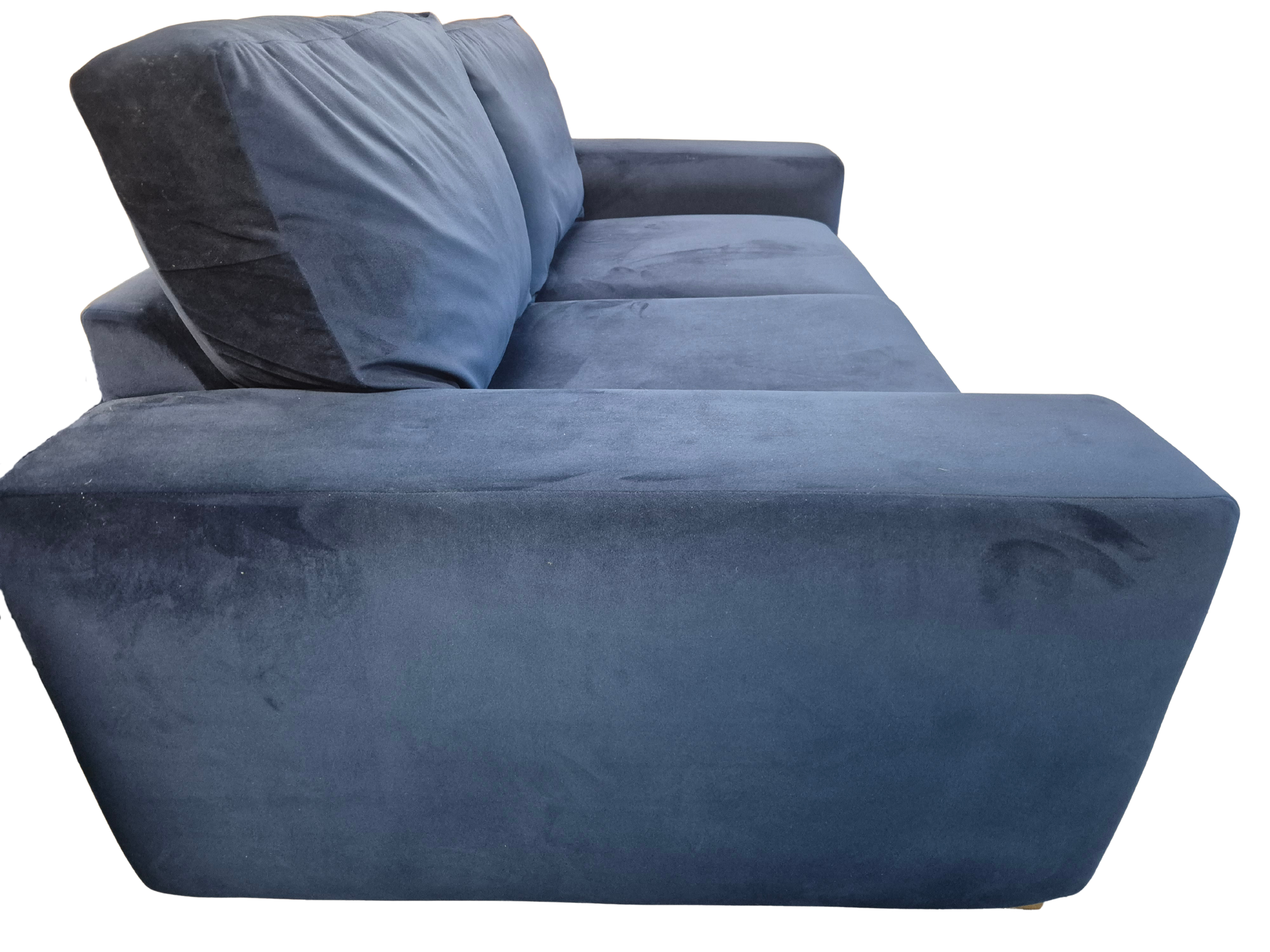 Next Houghton Navy Blue Plush Velvet Easy Clean 3 Seater Small Sofa