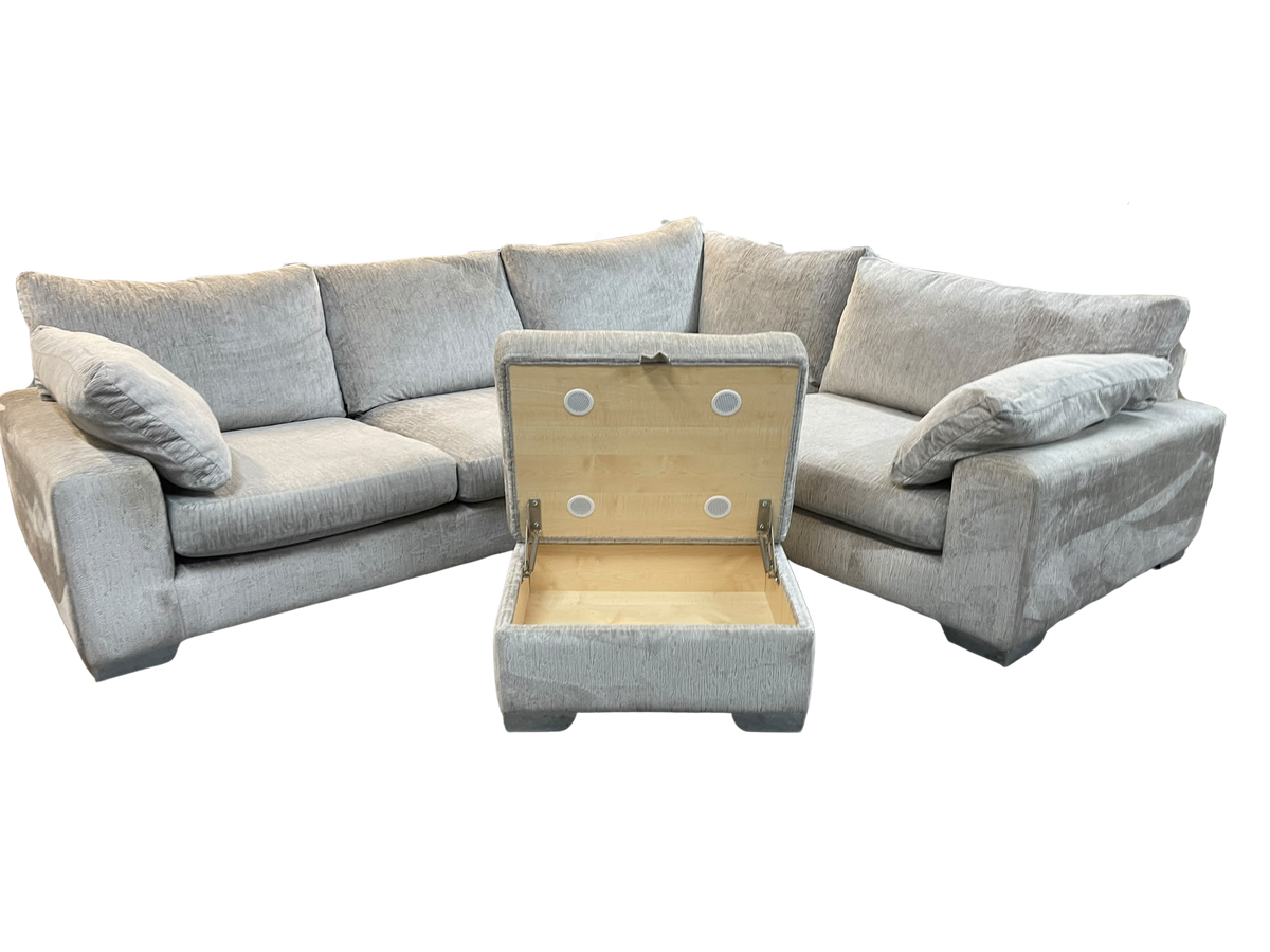Sofology Coco Medusa Silver Corner Sofa + Storage Footstool