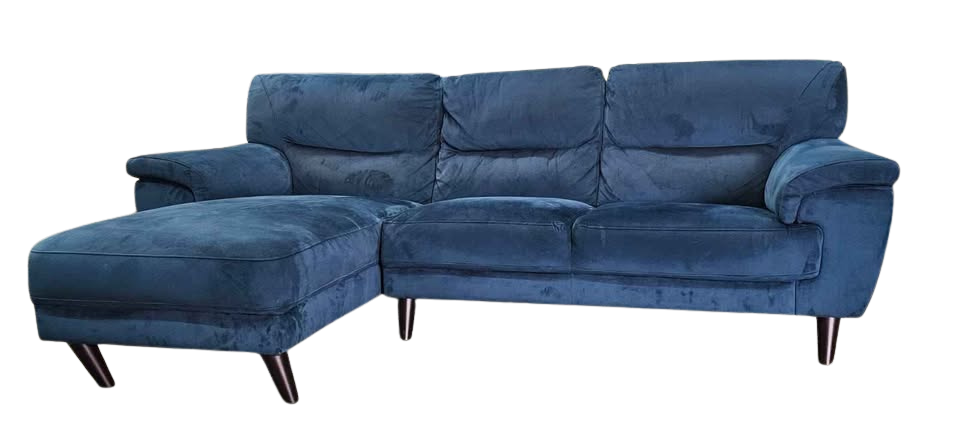 DFS Fargo Velvet Left Hand Facing Chaise End Sofa – Blue