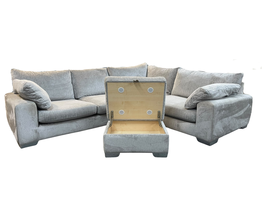 Sofology Coco Medusa Silver Corner Sofa + Storage Footstool
