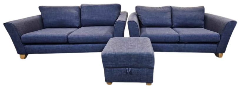 Sofology Navy Blue Sofa Set – 2 Seater + 3 Seater + Storage Footstool