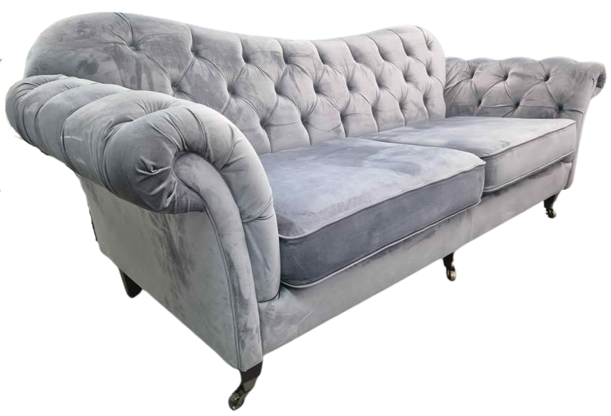 Bordeaux Grey Velvet Chesterfield 4 Seater