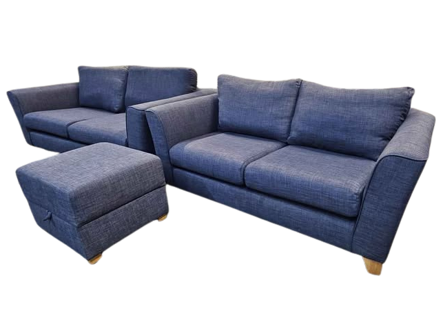 Sofology Navy Blue Sofa Set – 2 Seater + 3 Seater + Storage Footstool