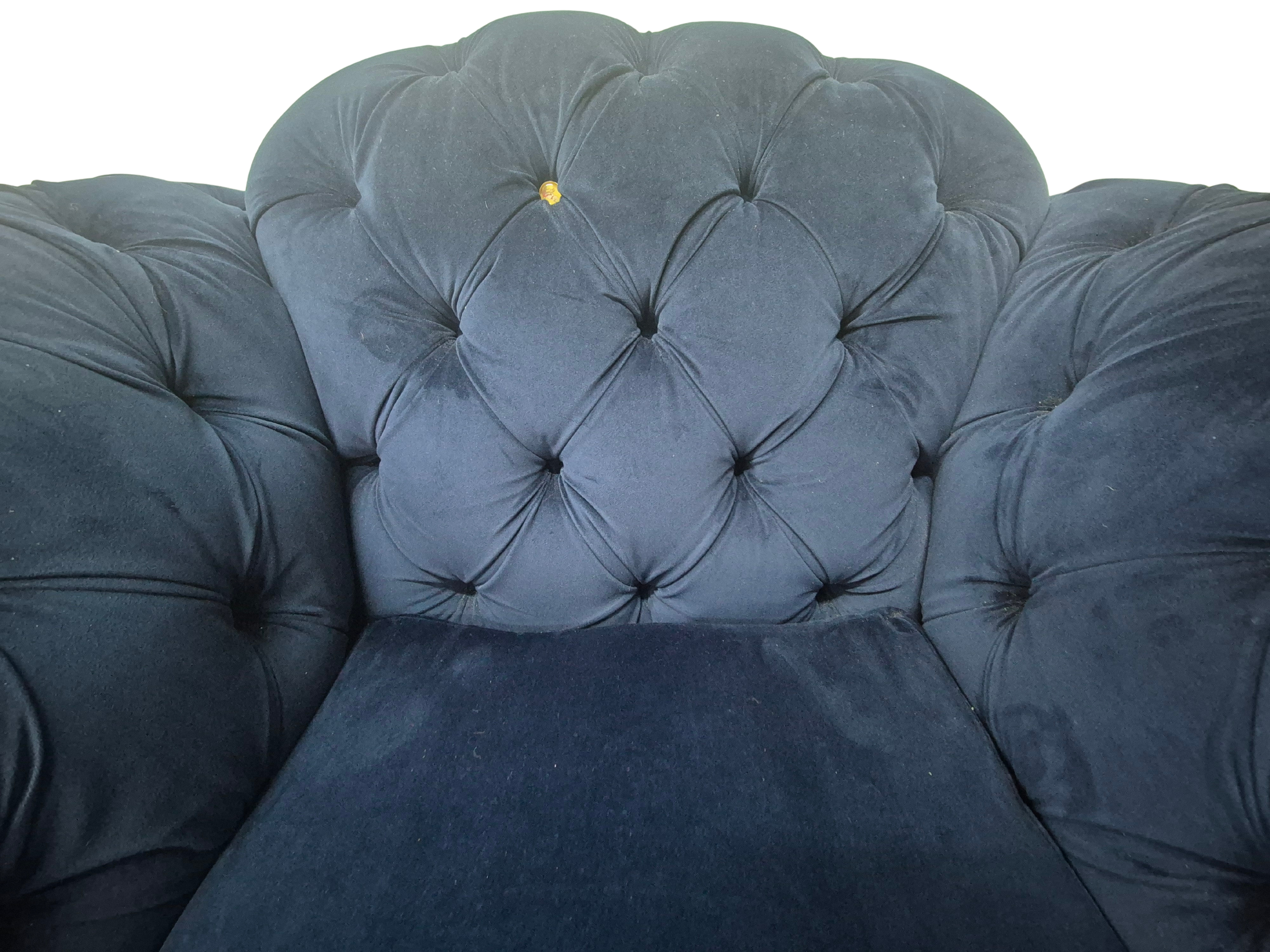 DFS Blue Velvet Armchair part of the Joules Windsor Range in a Deluxe Velvet Fabric.