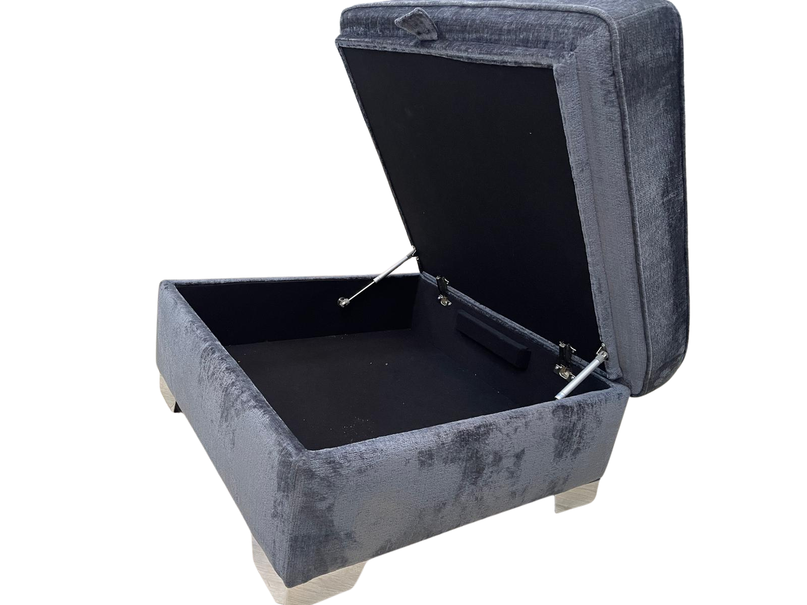 Next Stamford Chunky Chenille Dark Navy Blue Storage Footstool with Chrome Feet