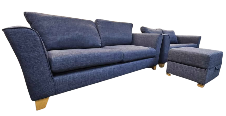 Sofology Navy Blue Sofa Set – 2 Seater + 3 Seater + Storage Footstool