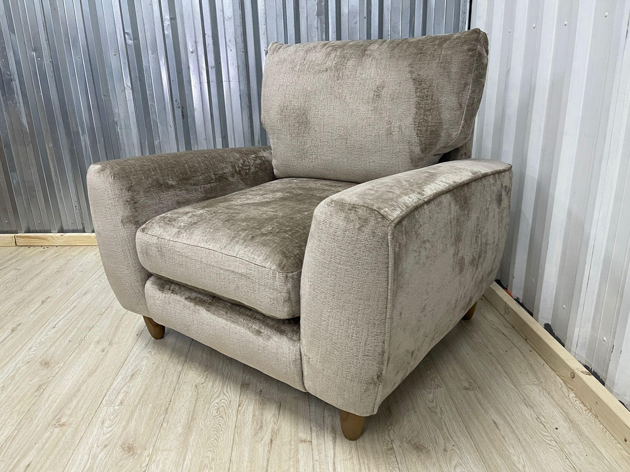 Next Campbell Armchair + Footstool  Plush Chenille Mid Natural