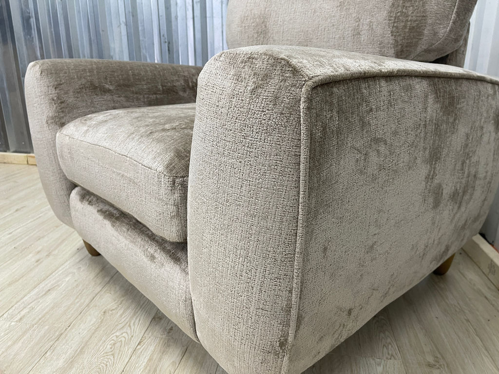 Next Campbell Armchair + Footstool  Plush Chenille Mid Natural