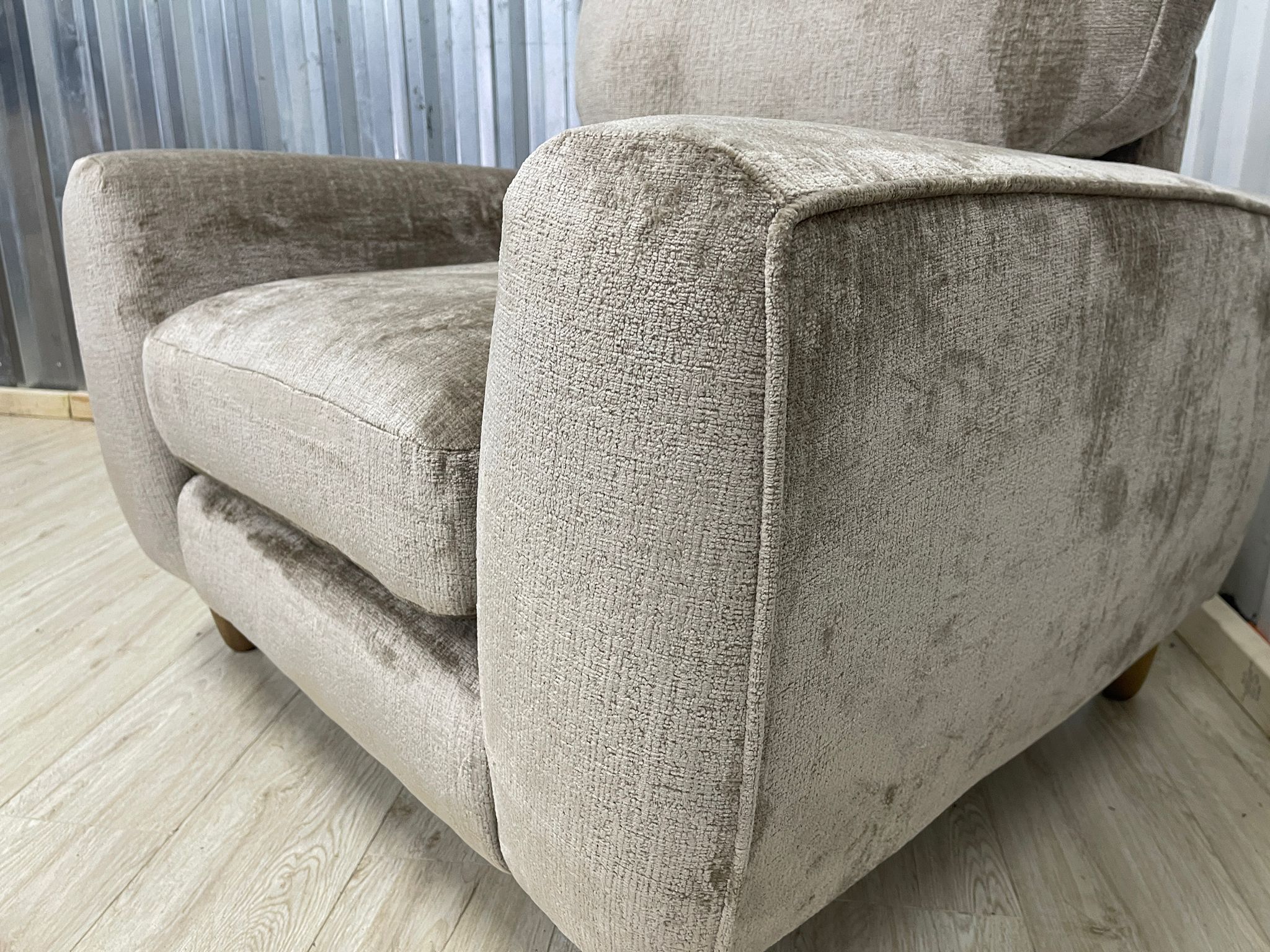 Next Campbell Armchair + Footstool  Plush Chenille Mid Natural