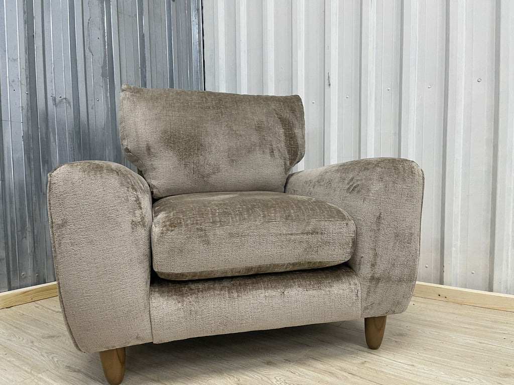 Next Campbell Armchair + Footstool  Plush Chenille Mid Natural