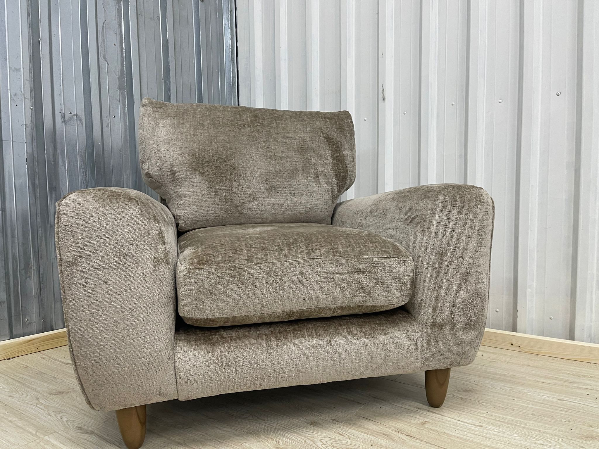 Next Campbell Armchair + Footstool  Plush Chenille Mid Natural