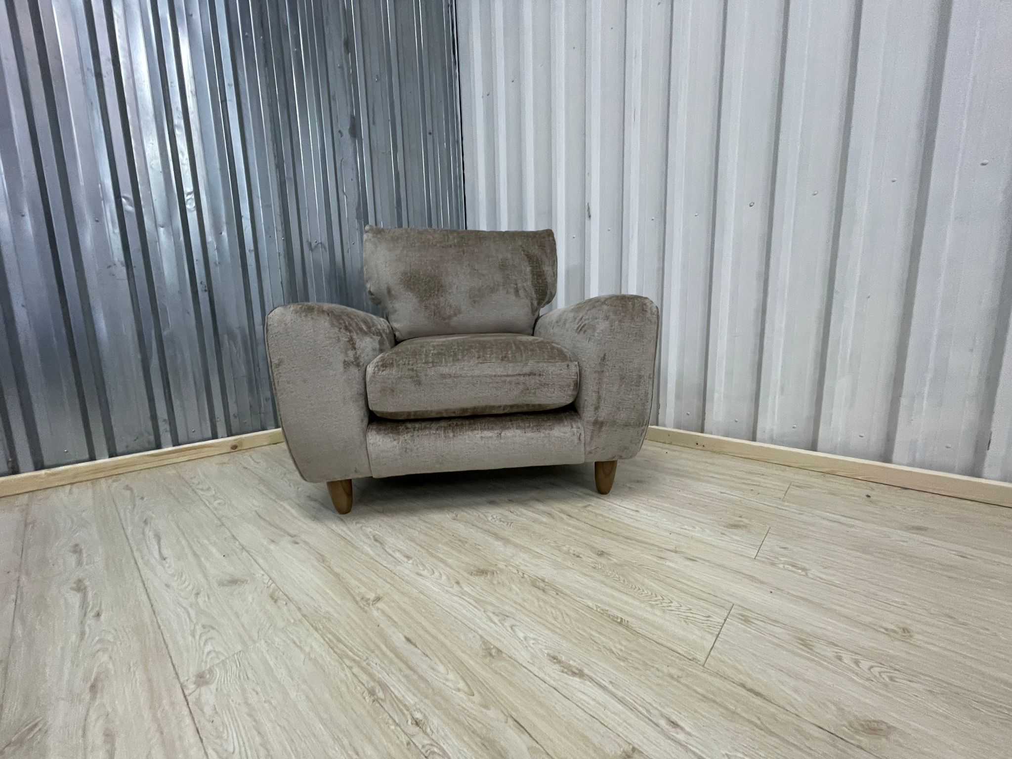 Next Campbell Armchair + Footstool  Plush Chenille Mid Natural