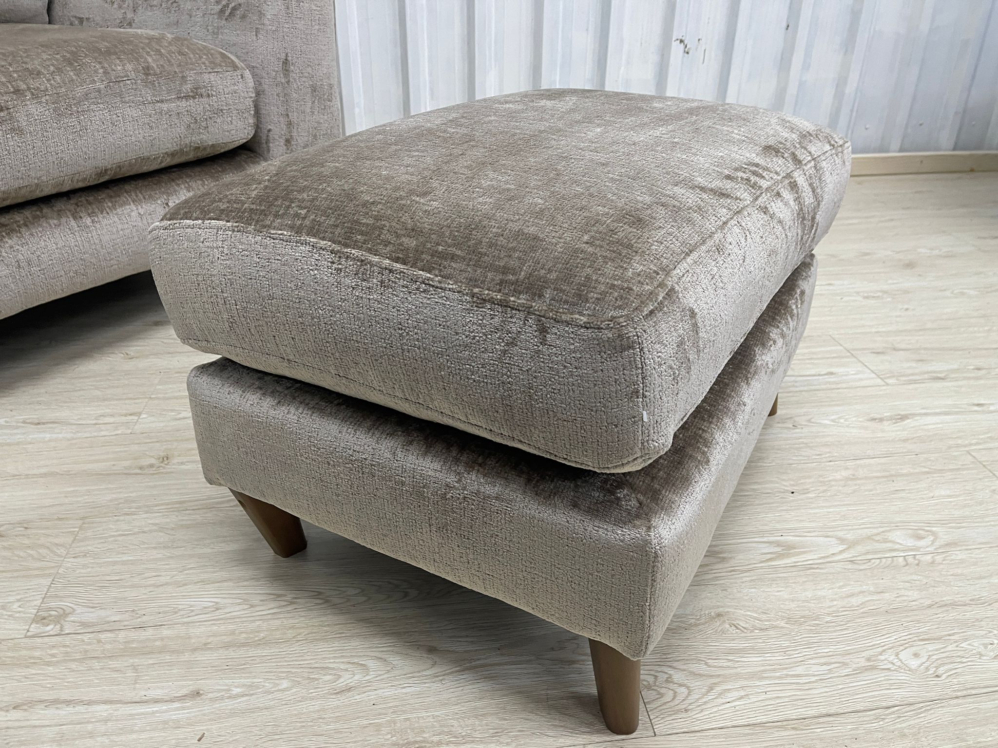 Next Campbell Armchair + Footstool  Plush Chenille Mid Natural