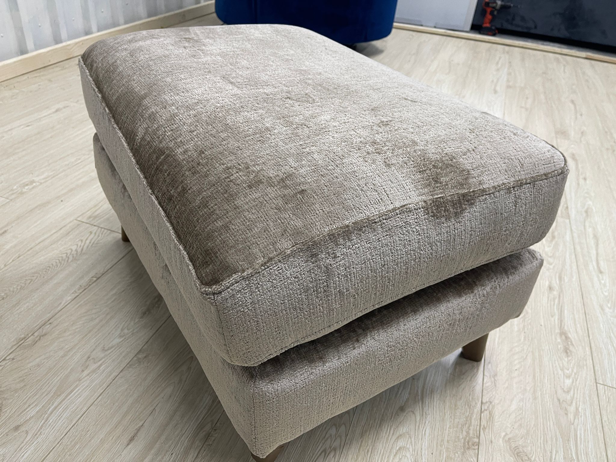 Next Campbell Armchair + Footstool  Plush Chenille Mid Natural
