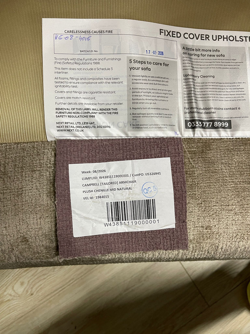 Next Campbell Armchair + Footstool  Plush Chenille Mid Natural