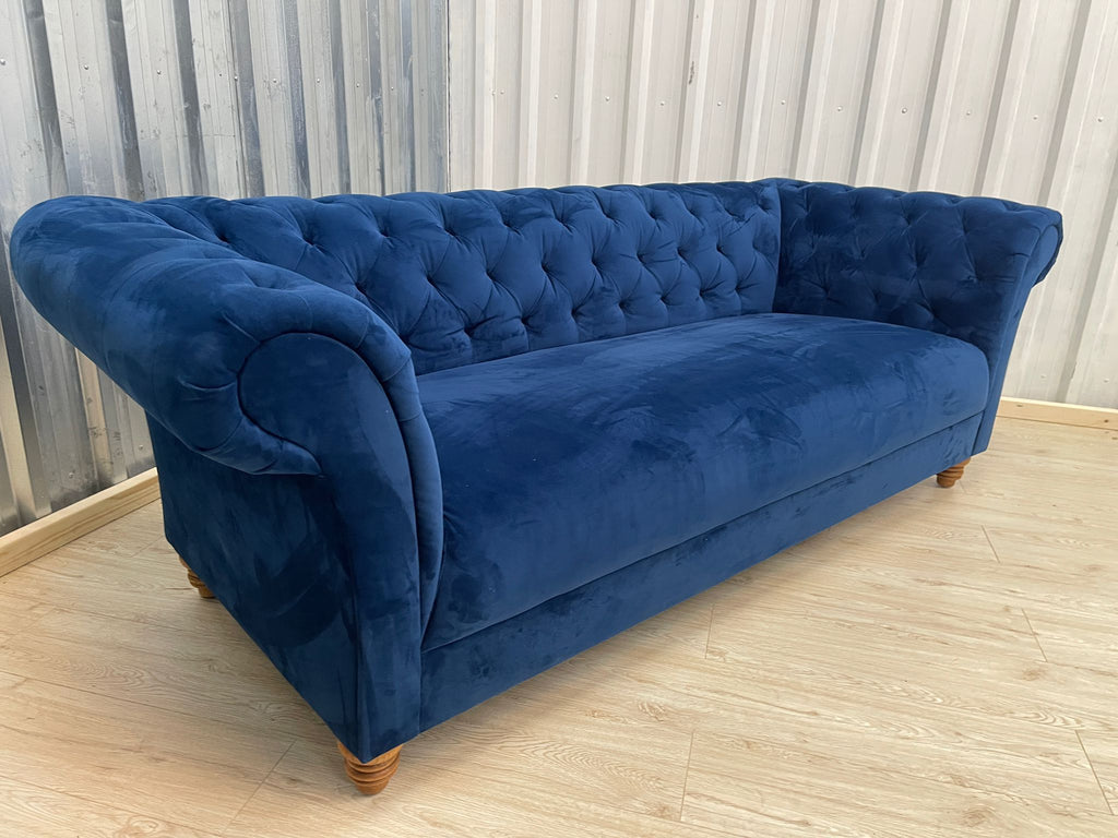 Oak Furnitureland Montgomery Royal Blue Velvet 3 Seater Sofa
