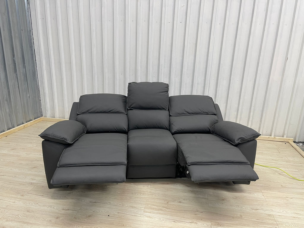 Oakfurnitureland Goodwood 3 Seater Electric Recliner in Dark Grey Leather