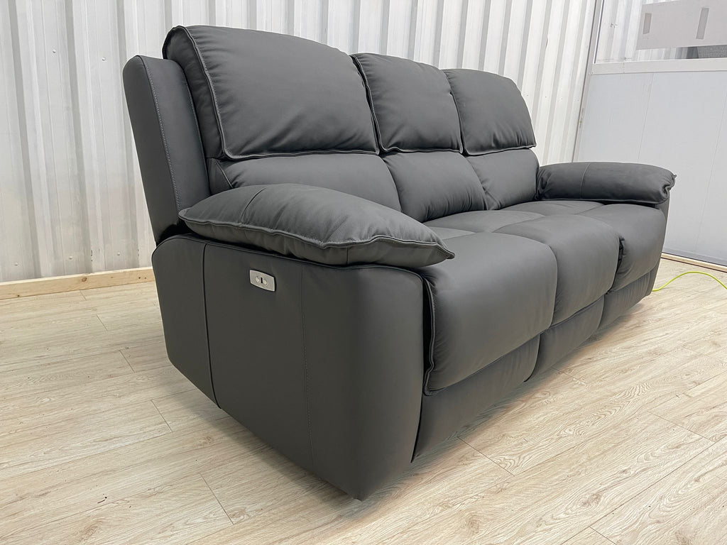 Oakfurnitureland Goodwood 3 Seater Electric Recliner in Dark Grey Leather