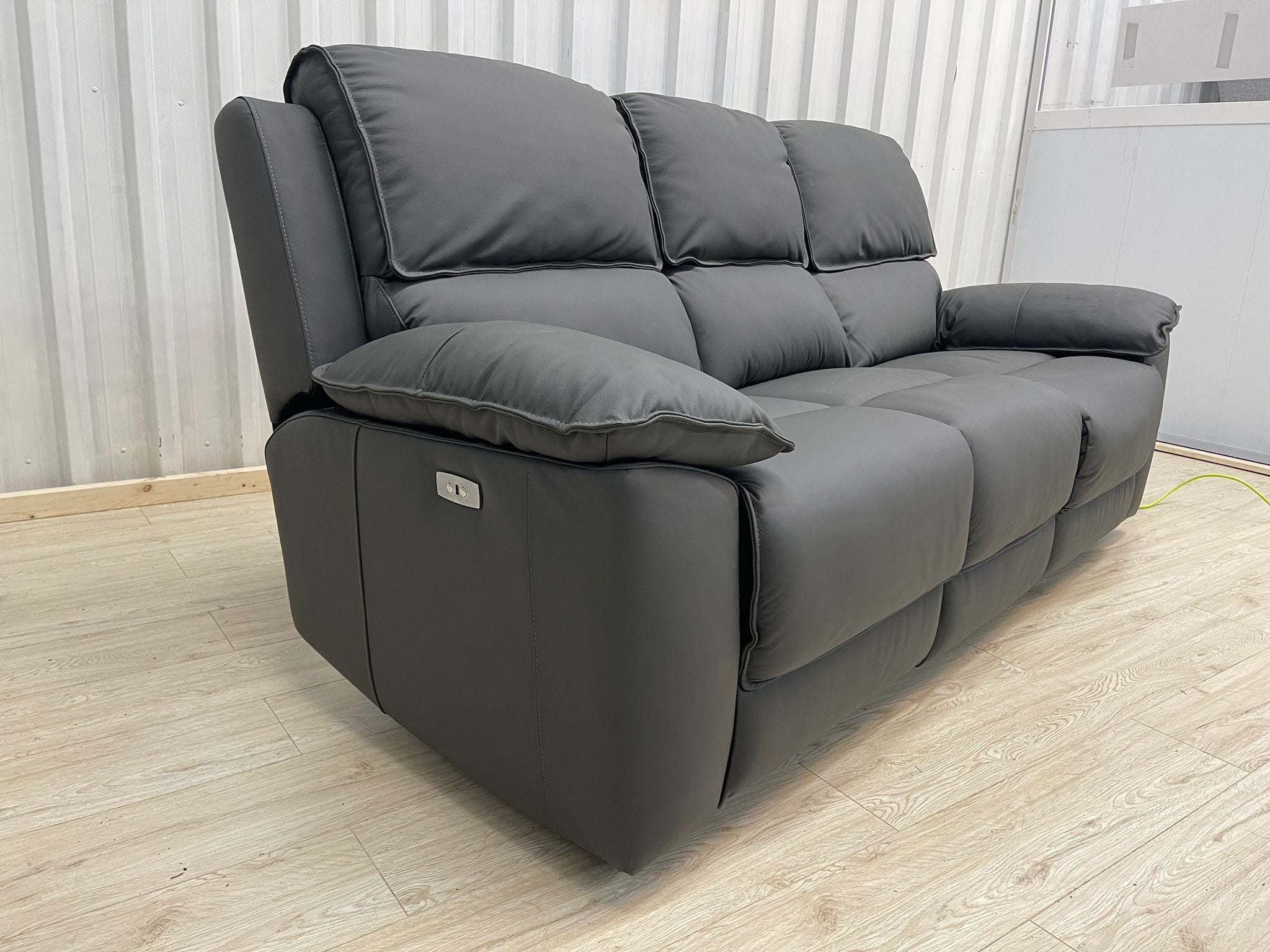 Oakfurnitureland Goodwood 3 Seater Electric Recliner in Dark Grey Leather