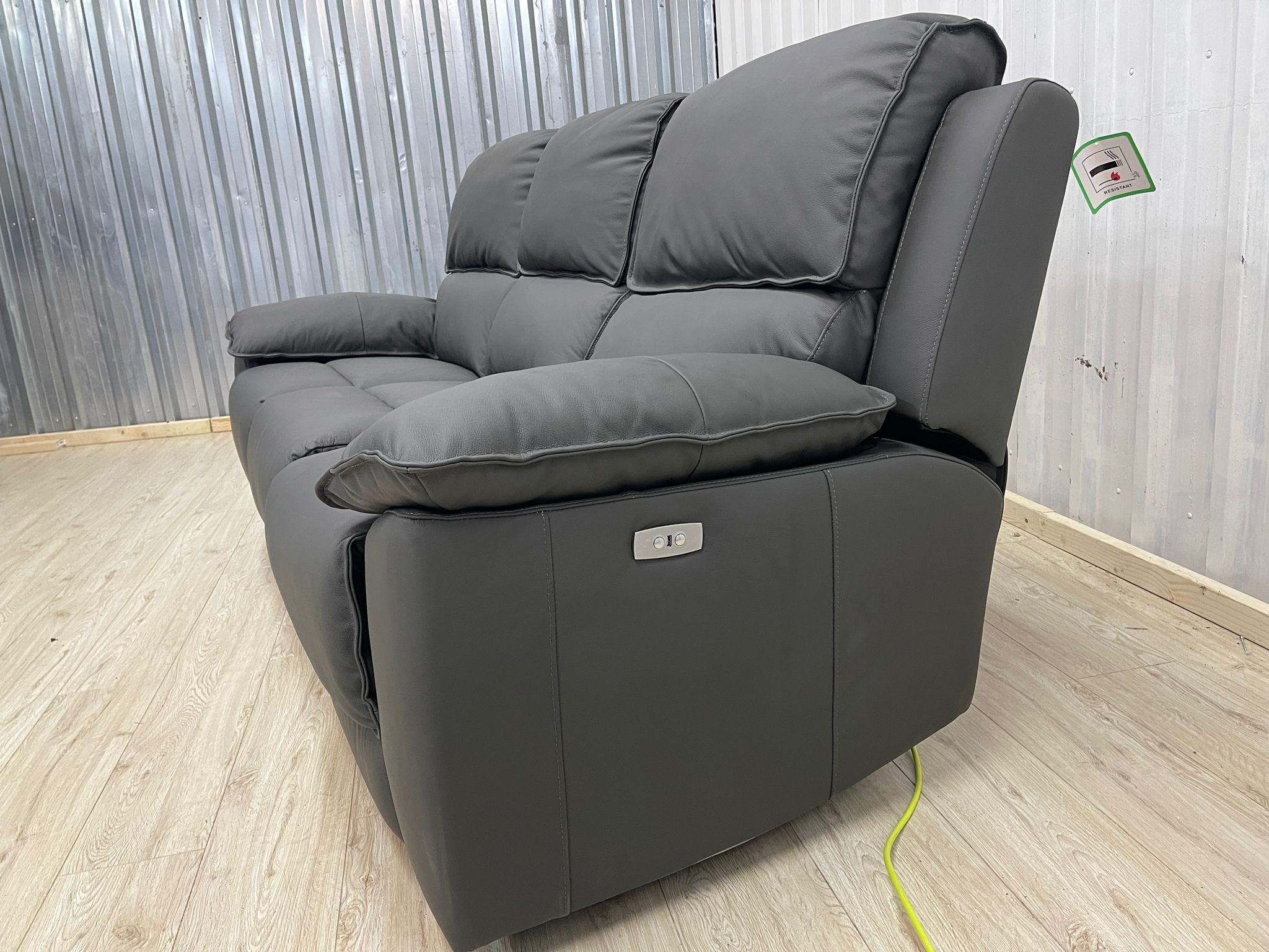 Oakfurnitureland Goodwood 3 Seater Electric Recliner in Dark Grey Leather