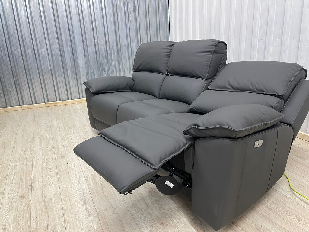 Oakfurnitureland Goodwood 3 Seater Electric Recliner in Dark Grey Leather